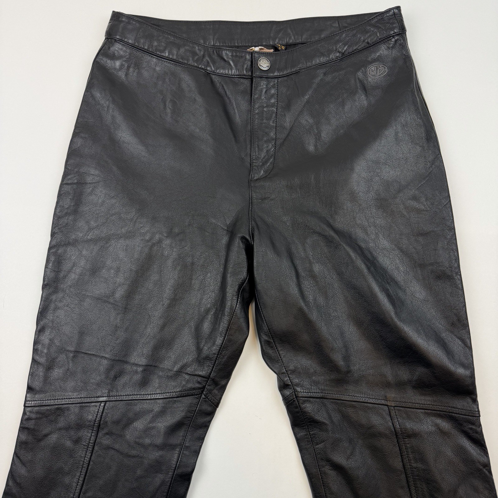 Harley Davidson Leather Pants 38 / 10 W Black Genuine Biker Western Women *READ