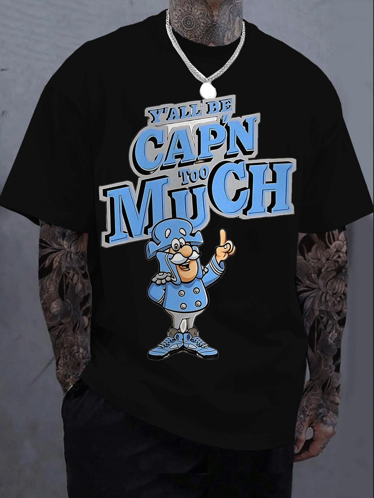 Yall Be Cap’n Too Much Funny Meme Graphic T-Shirt Cartoon Captain Humor Tee
