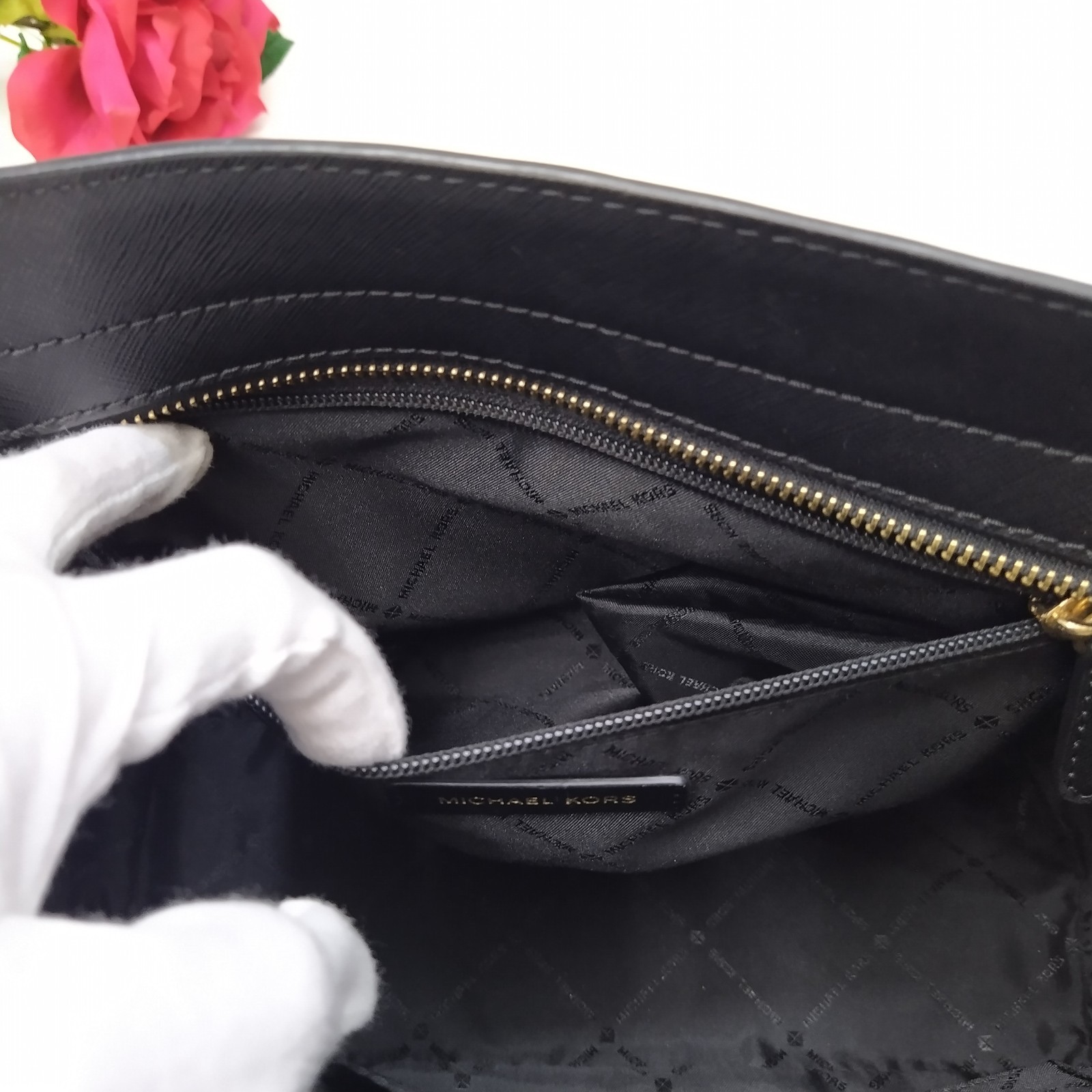 Michael Kors Black Leather Studded Double Handles Satchel Bag