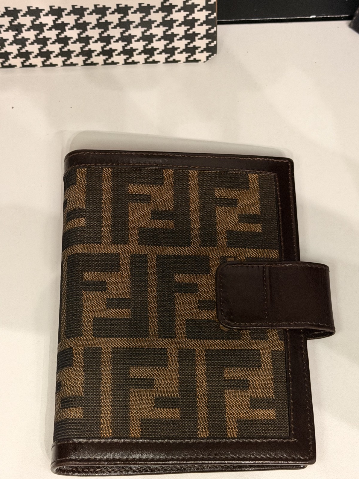 Fendi Zucca Monogram Brown Leather Agenda Planner Cover Ring Binder