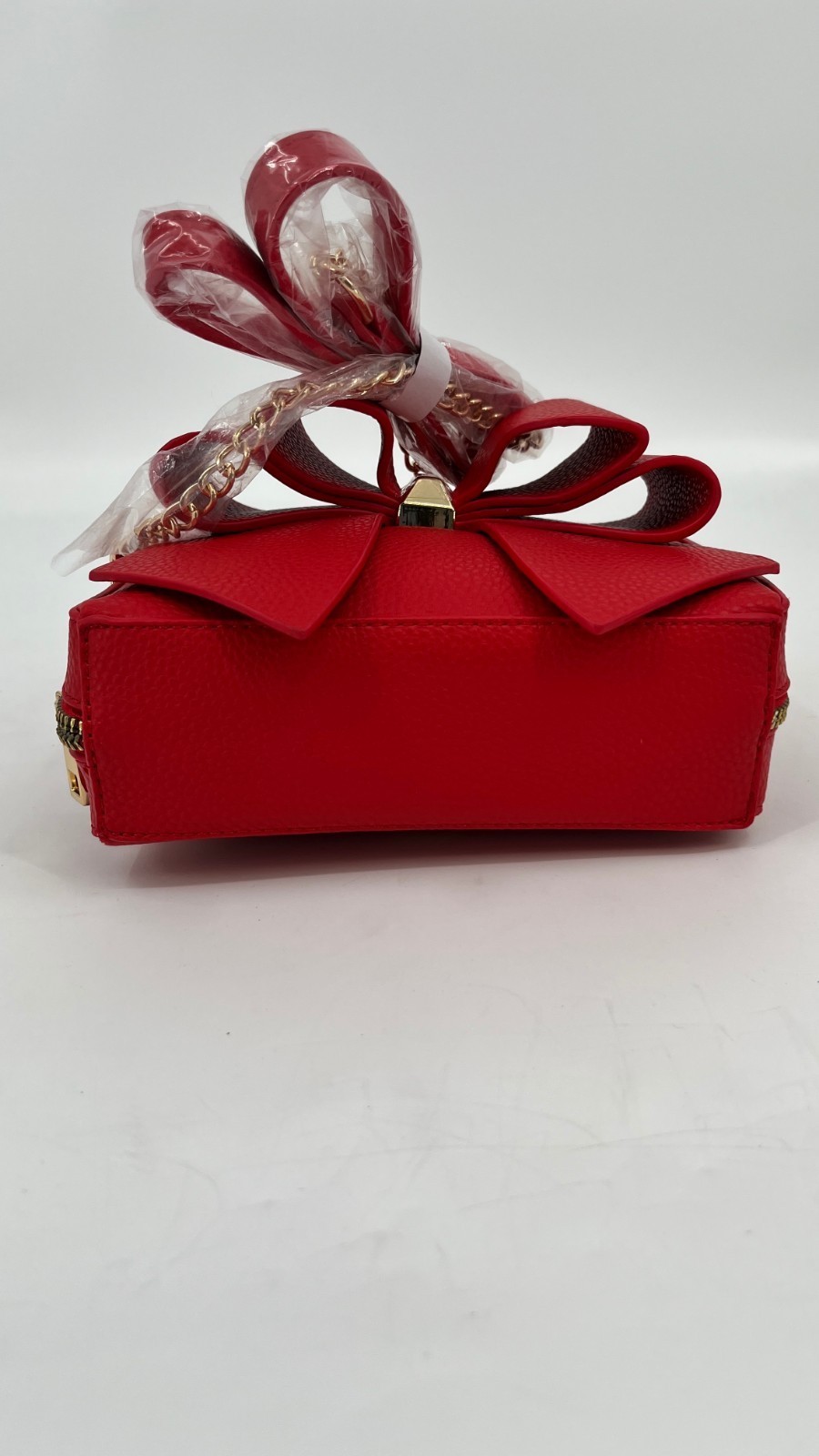 Crossi Chloe Bow Crossbody Red Faux Leather Zip Closure Chain Strap Logo