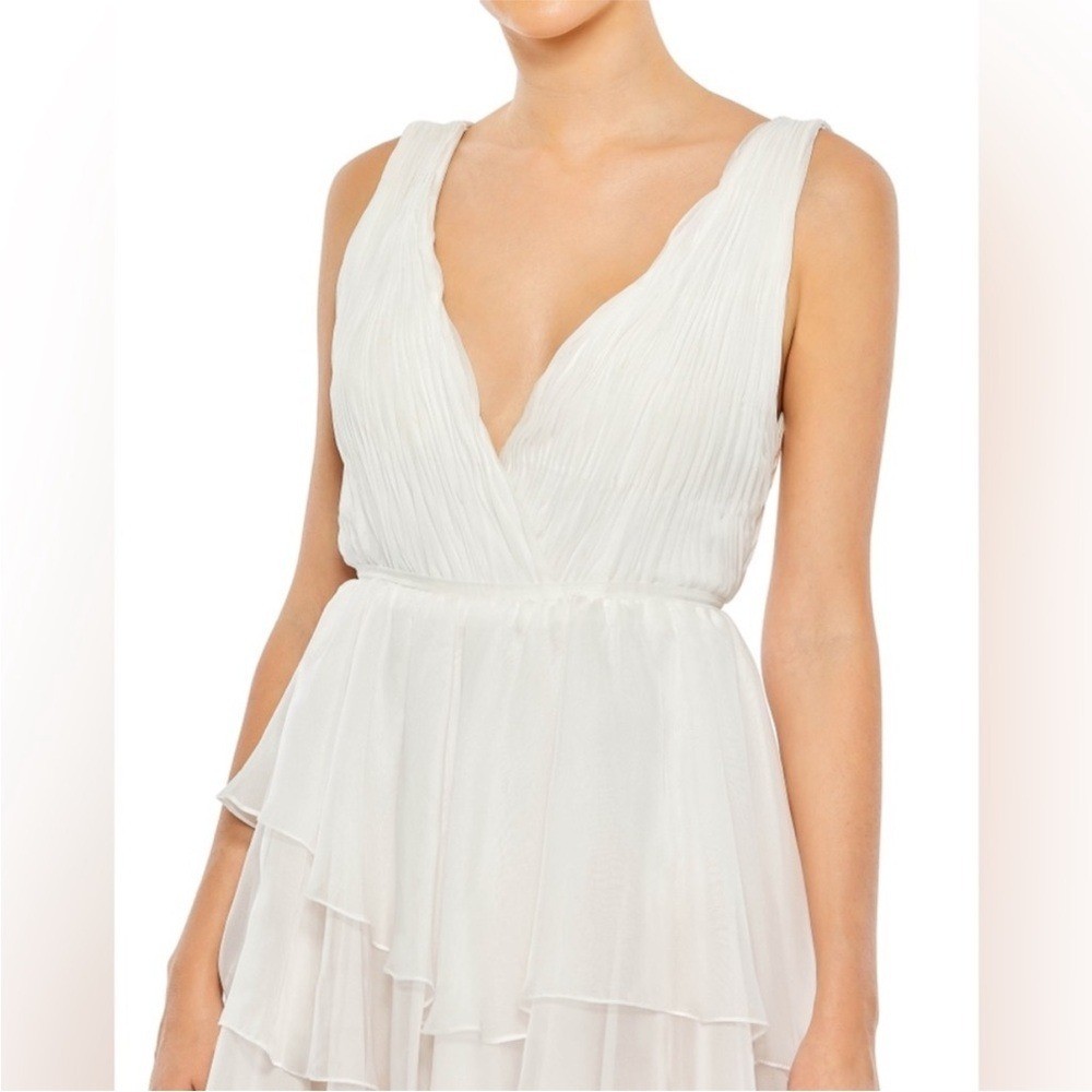 Mac Duggal HIGH LOW TIERED GOWN WITH BUILT IN BODYSUIT – 55320 white size 0