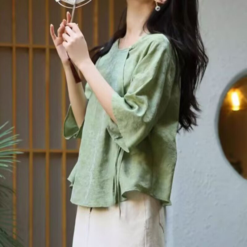 Spring Ancient Chinese Style Womens Han Fu Tang Zhuang Short Tops Blouse Shirts