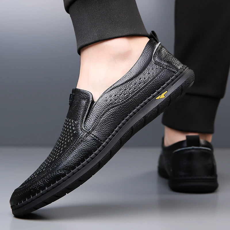 Men’s Casual Breathable Loafer Genuine Leather Moccasin Hollow Out Driving Shoes