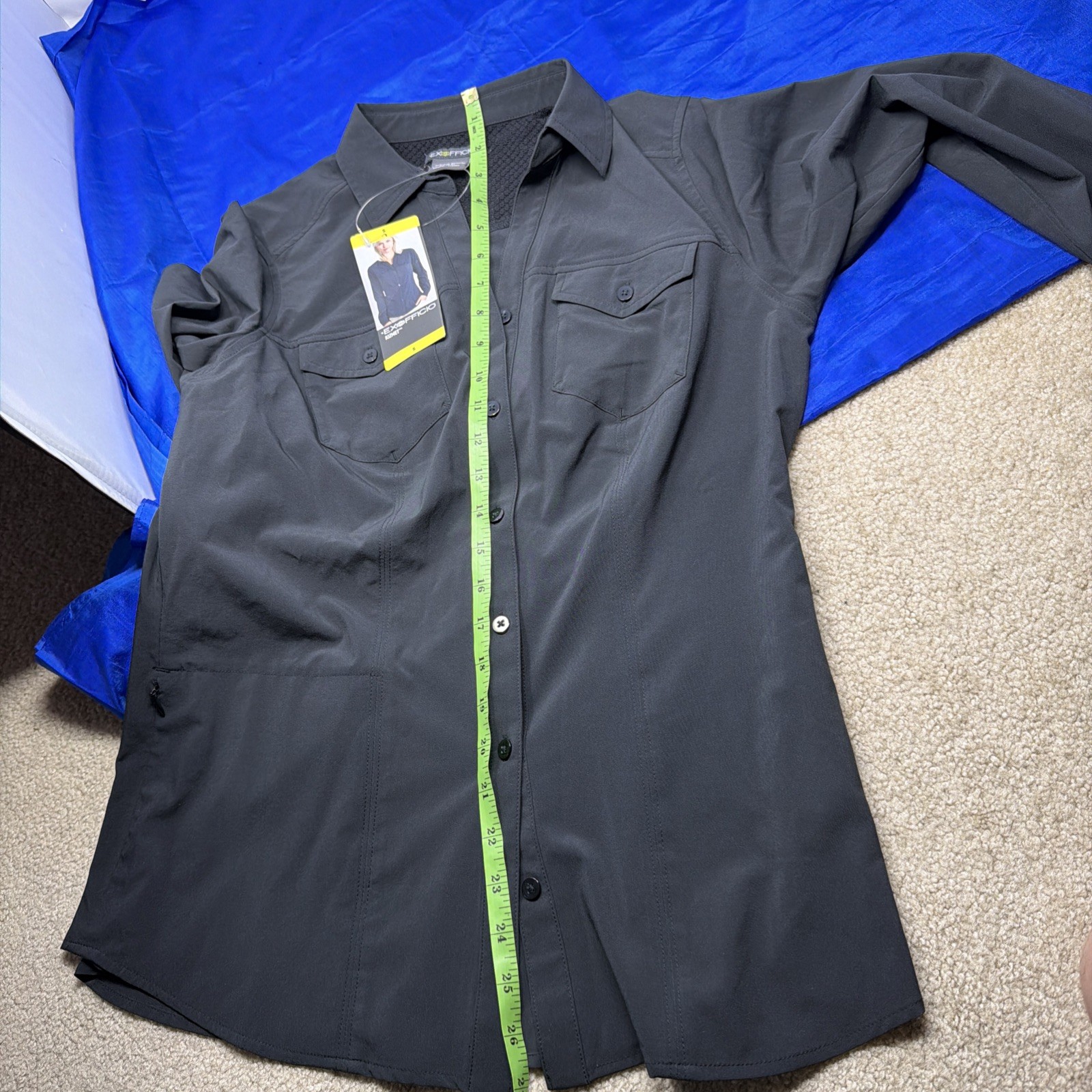 Ex Officio Kismet Long Sleeve Shirt Women’s Size Small Capri Black Collared NWT