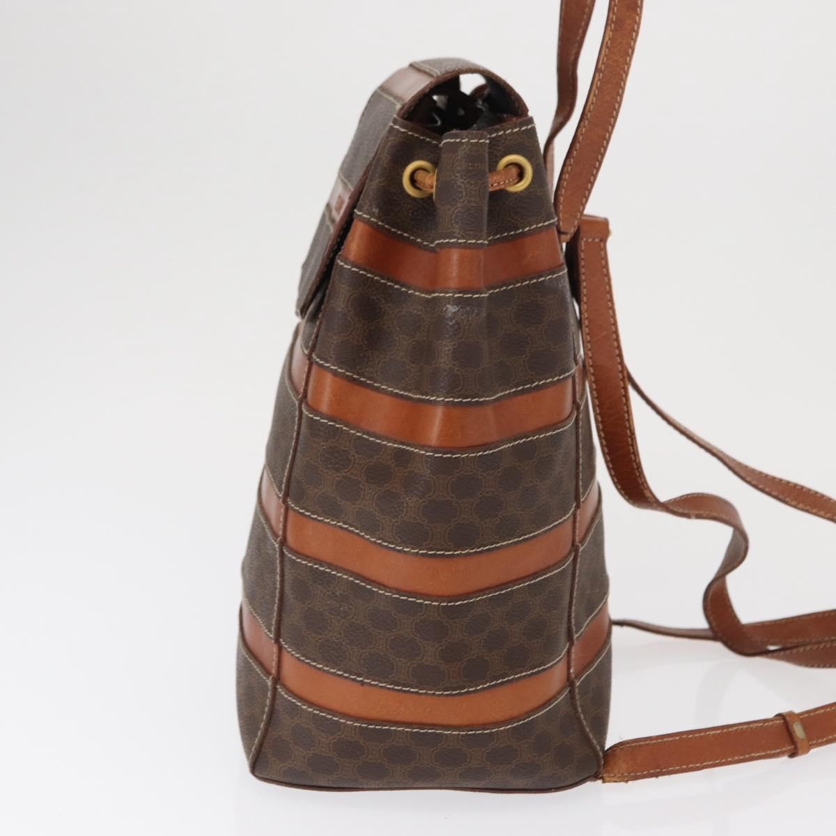 CELINE Macadam Canvas Backpack PVC Leather Brown Gold Auth bs32182