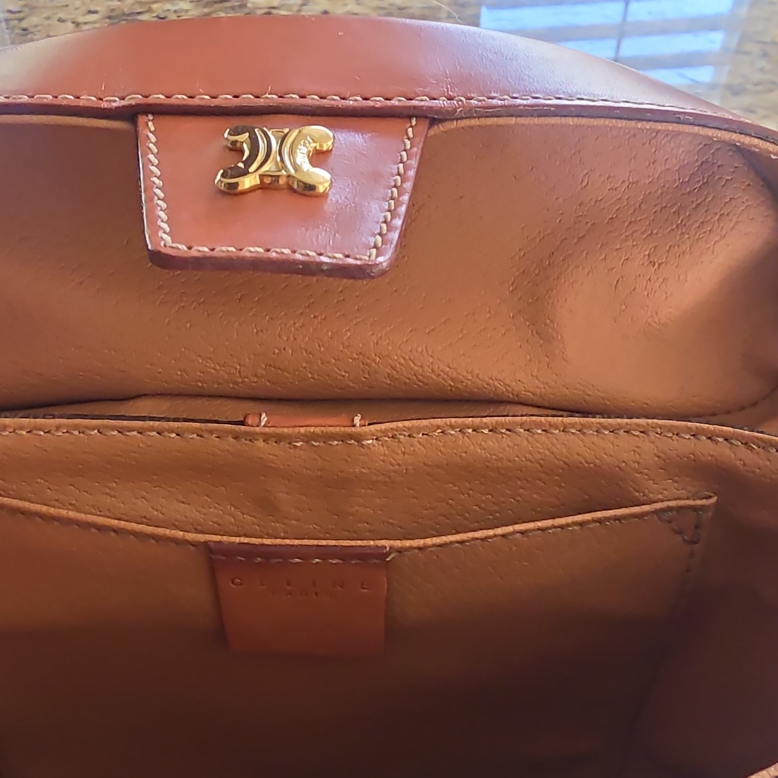 CELINE Paris Brown Monogram Round Top Handle Bag Detachable Strap Gold Hardware