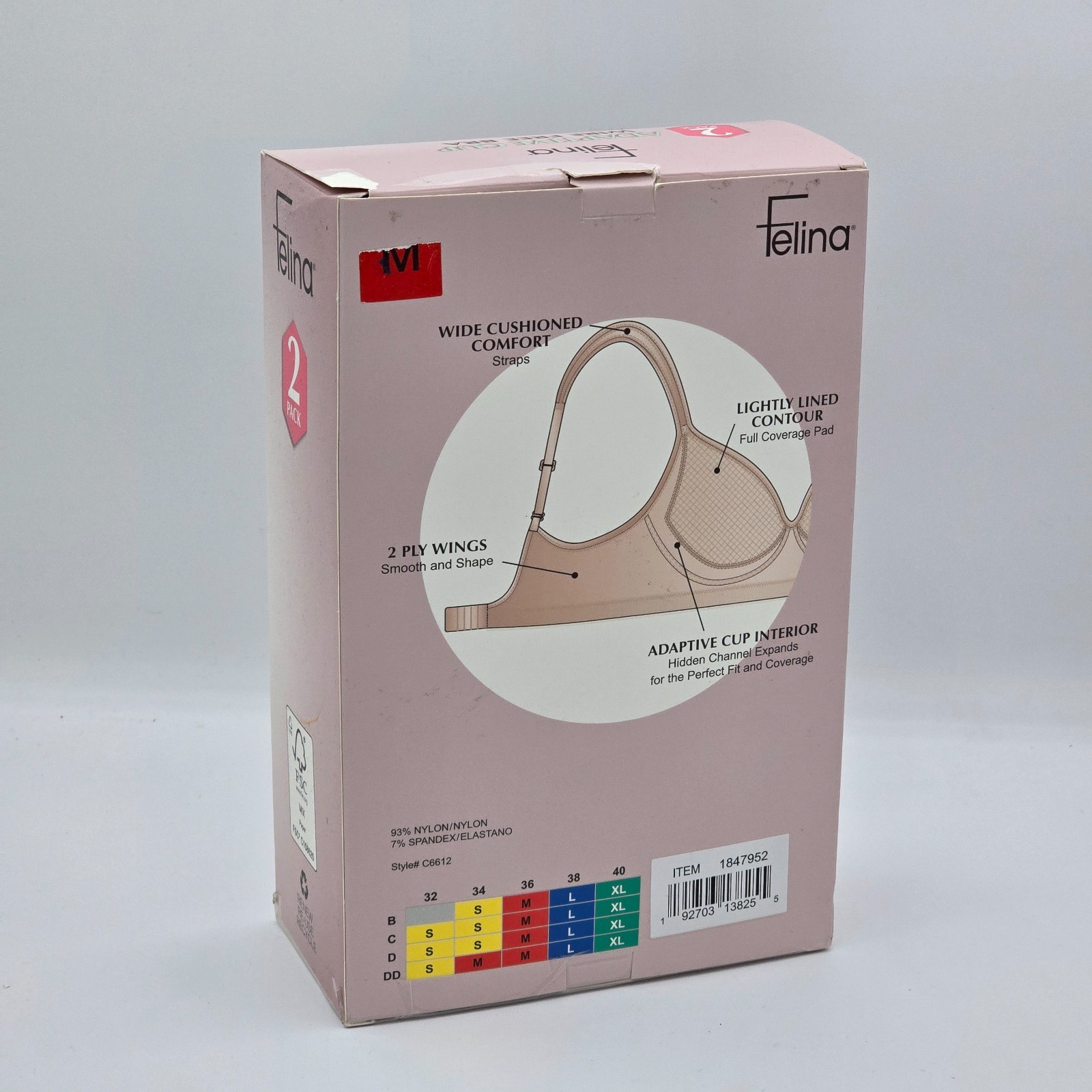Felina Women’s Size Medium Adaptive Cup Wire Free Bra, 2-pack, pick size