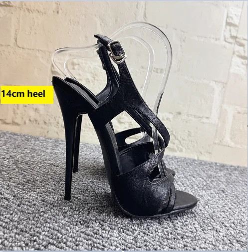 16cm/14CM High Heels Sandals Matte Leather Stage Show Shoes T-shape Strap