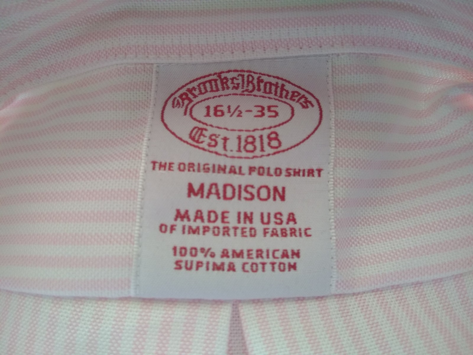 NWT Brooks Brothers Pink University Stripe Button Down 16.5-35 Madison MSRP $140