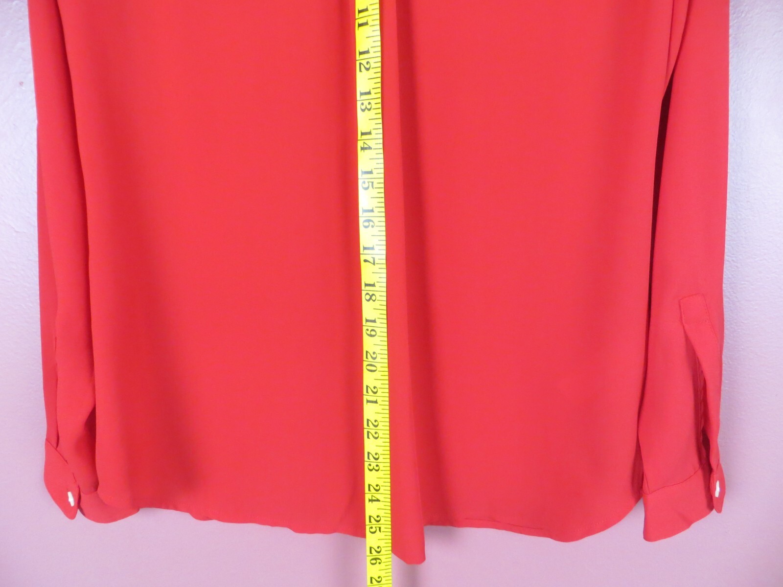 LOFT Women Slippery Comfy Polyester Blouse 2-Way Long Sleeve Pocket Deep Red SP