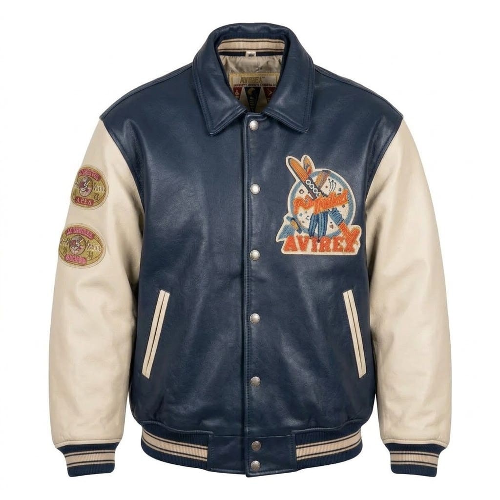 Men Leather Varsity Jacket Oorang Indians Bomber Graphic Embroidered Patch Coat