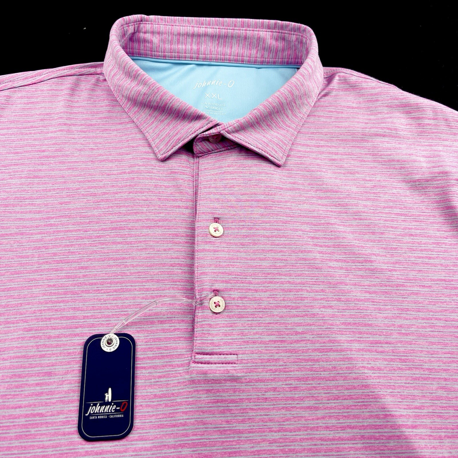Johnnie O Performance Striped UPF 50 Polo Shirt Pink 2XL