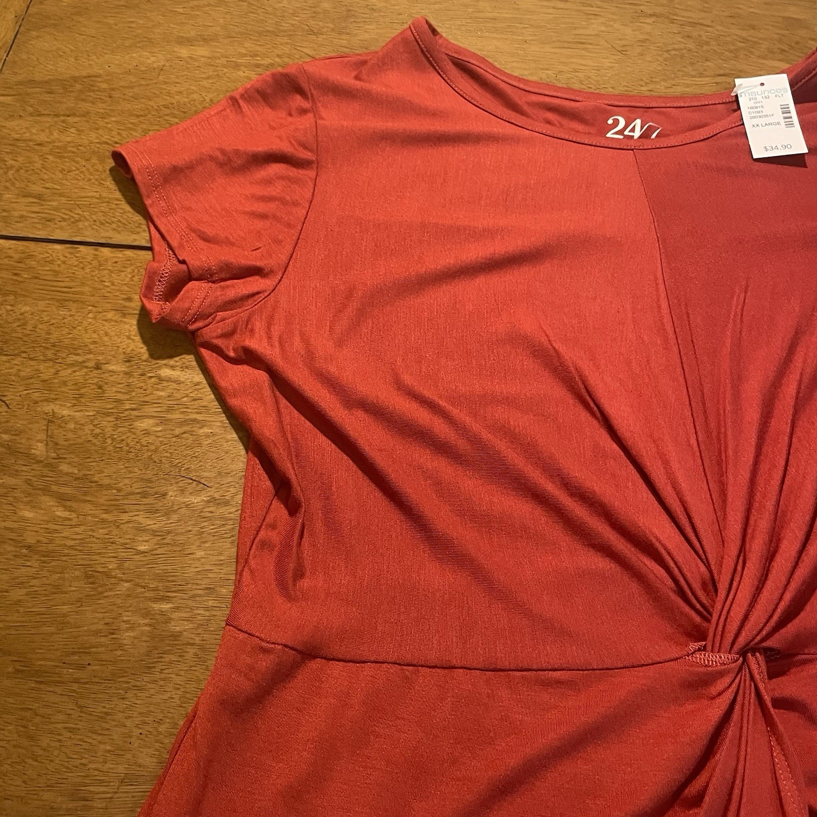 Maurices 24/7 T-Shirt Dress Rust Twist Front Short Sleeve Women’s XXL Slimming