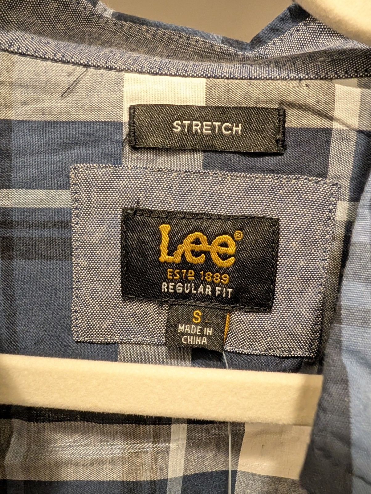 Lee Regular Fit Stretch Plaid Blue/White Long Sleeve Button-Down Shirt S