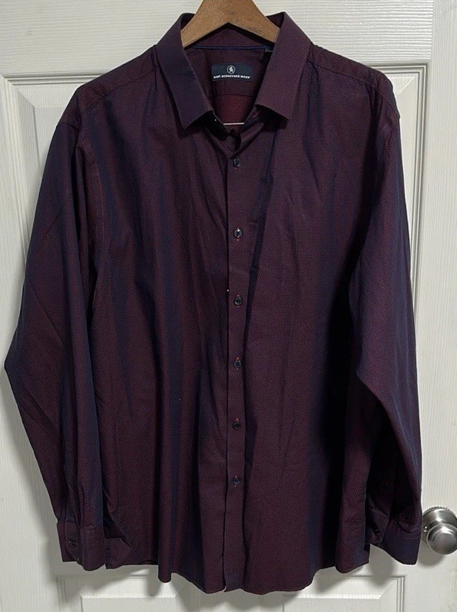 Hart Schaffner Marx Men’s XXL Burgundy Geometric Cotton Dress Shirt Long Sleeve