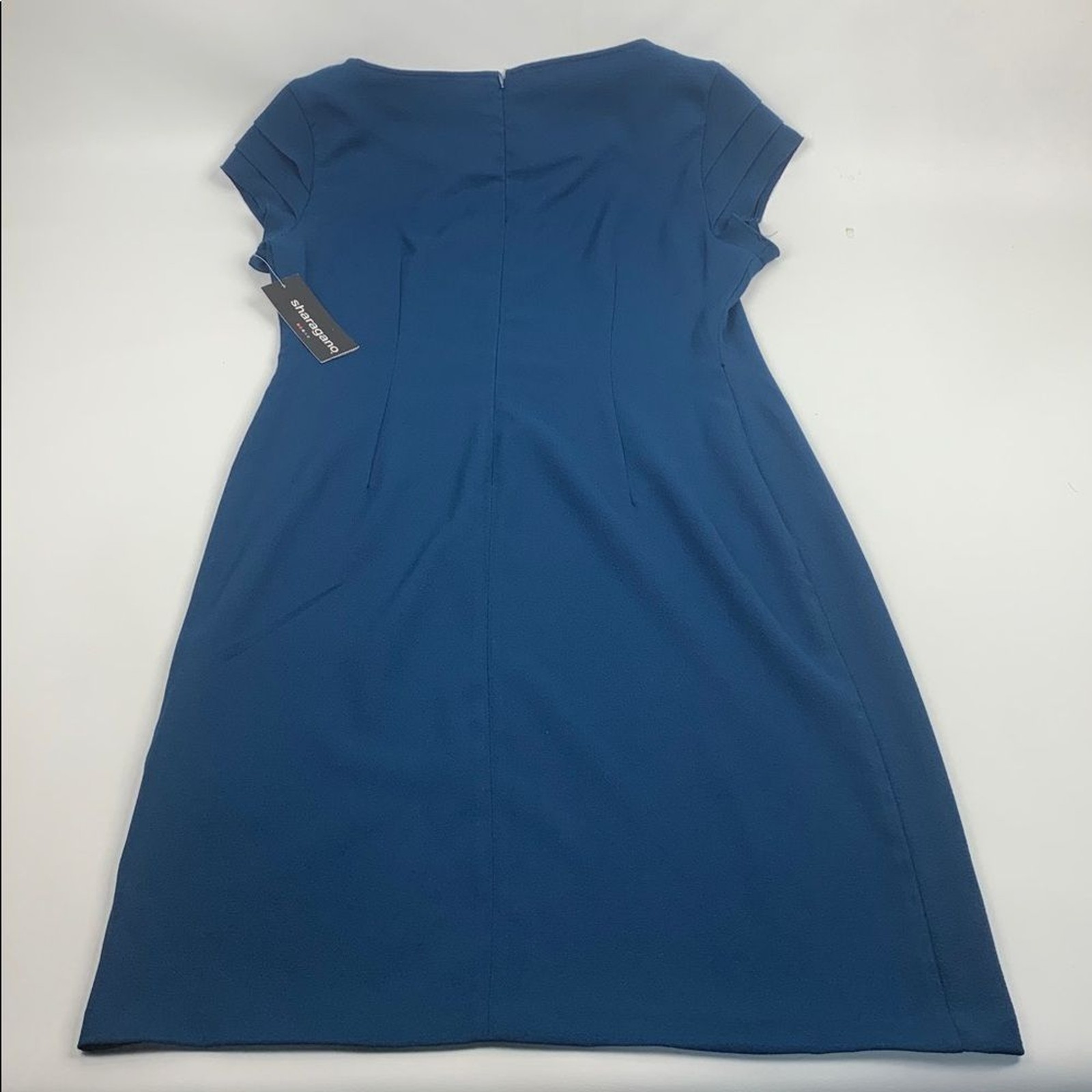 Sharagano Dark Marine Blue Cap ruffle sleeve Dress Size 8 Zip up New with tags