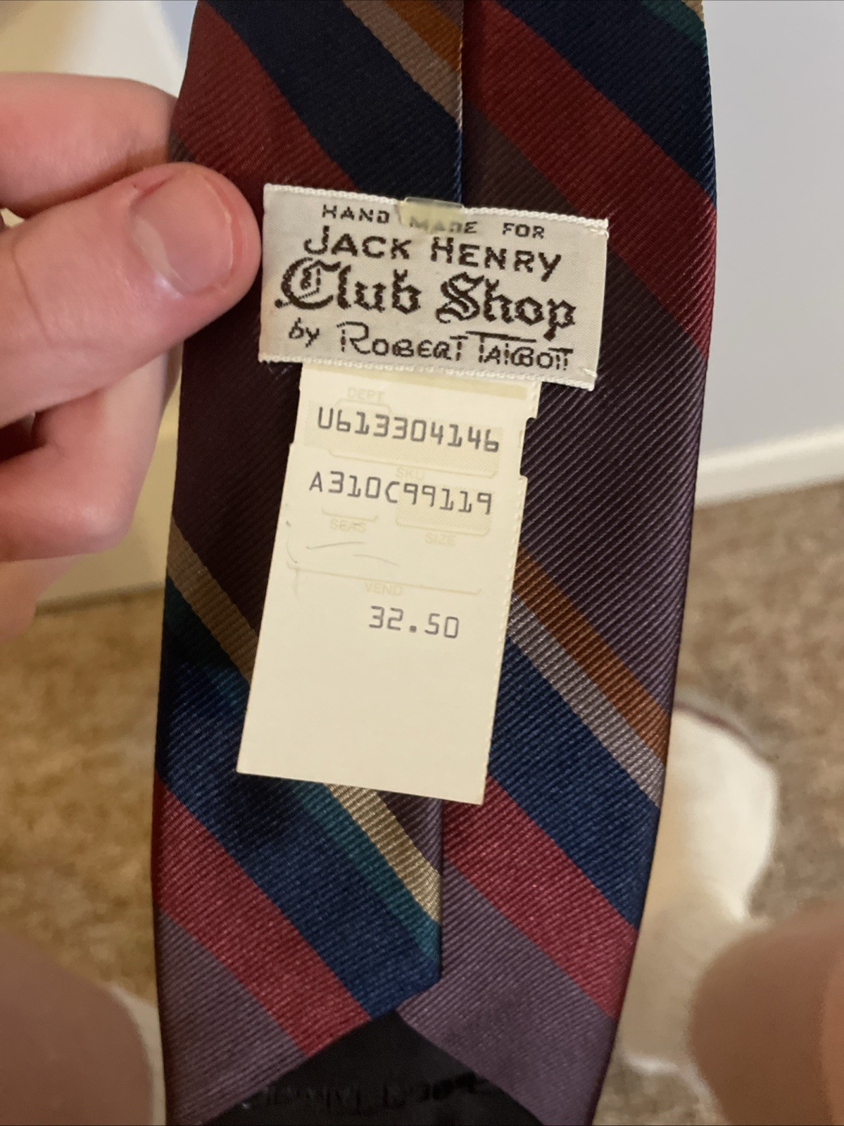 Vtg. Robert Talbott/Jack Henry Red Blue Classic Stripe 100% Silk Tie