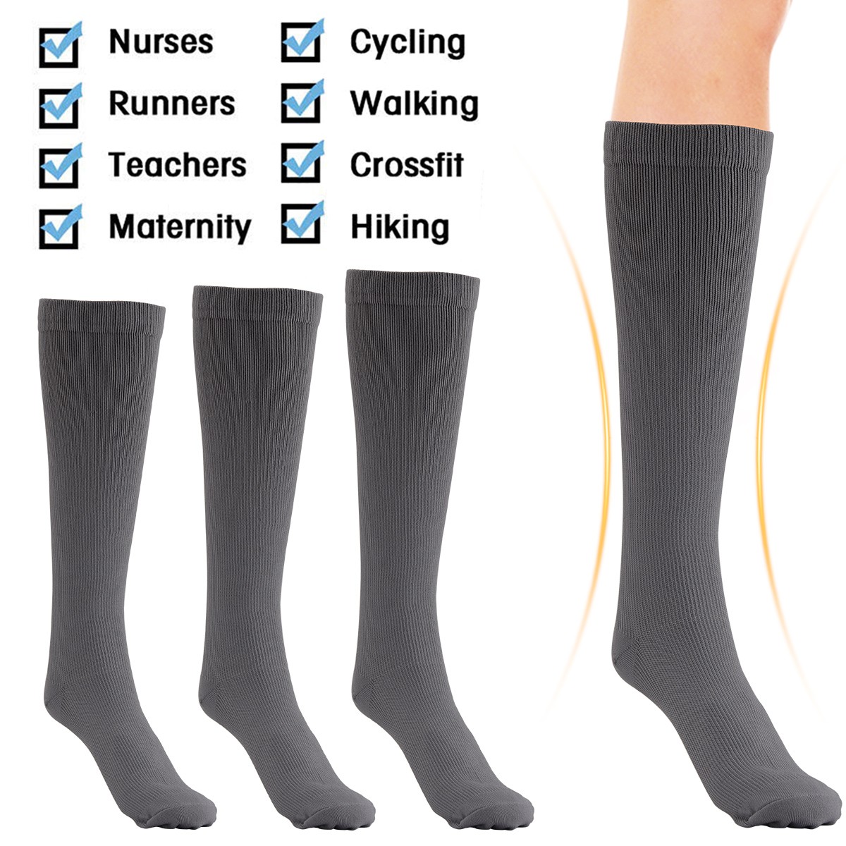 5 Pairs Copper Compression Socks 20-30mmHg Graduated Support Mens Womens S/M-XXL