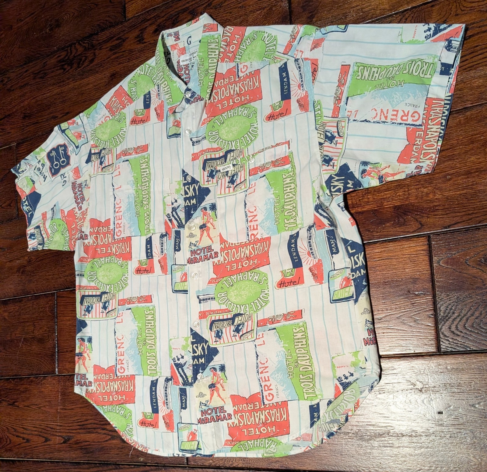 Vintage GUESS USA George Marciano Europe Hotels Button-Up Shirt Oversized Sz M
