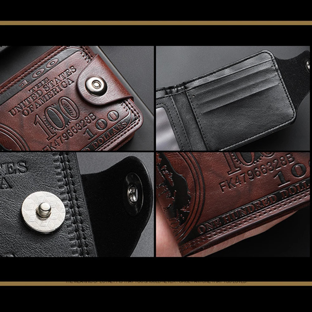 Men’s Wallets with 100 US Dollar Pattern Hasp Male Leather Wallet with Zipper