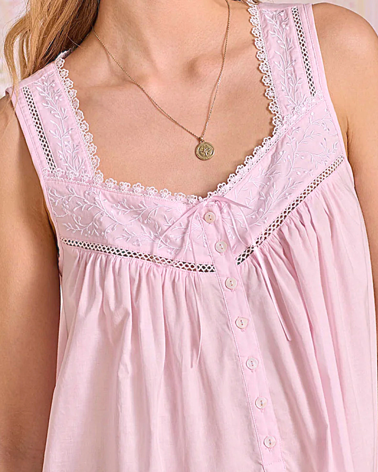 Nwt Eileen West Rose Pink EMBROIDERED 100% Cotton Lawn Long Ballet Nightgown L
