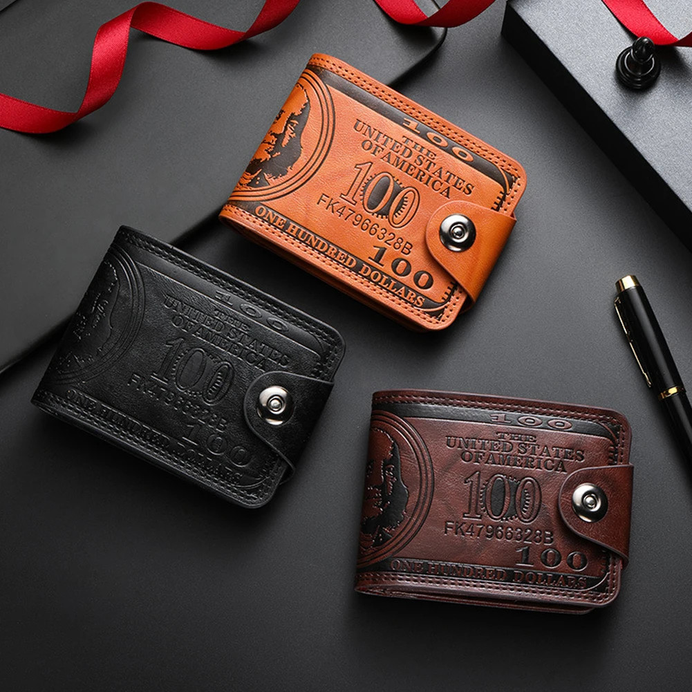 Men’s Wallets with 100 US Dollar Pattern Hasp Male Leather Wallet with Zipper