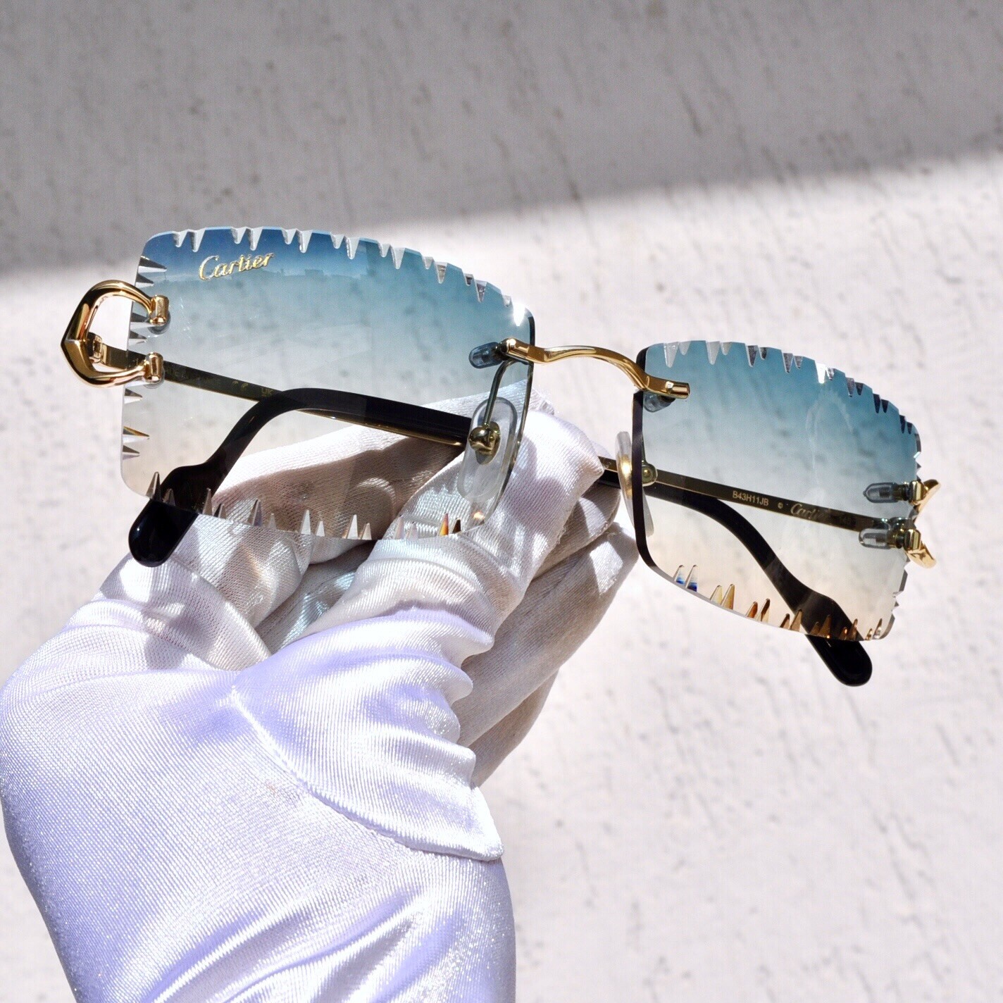 Cartier Rimless Piccadilly BIG C Decor Gold Occhiali Frame Glasses diamond lens