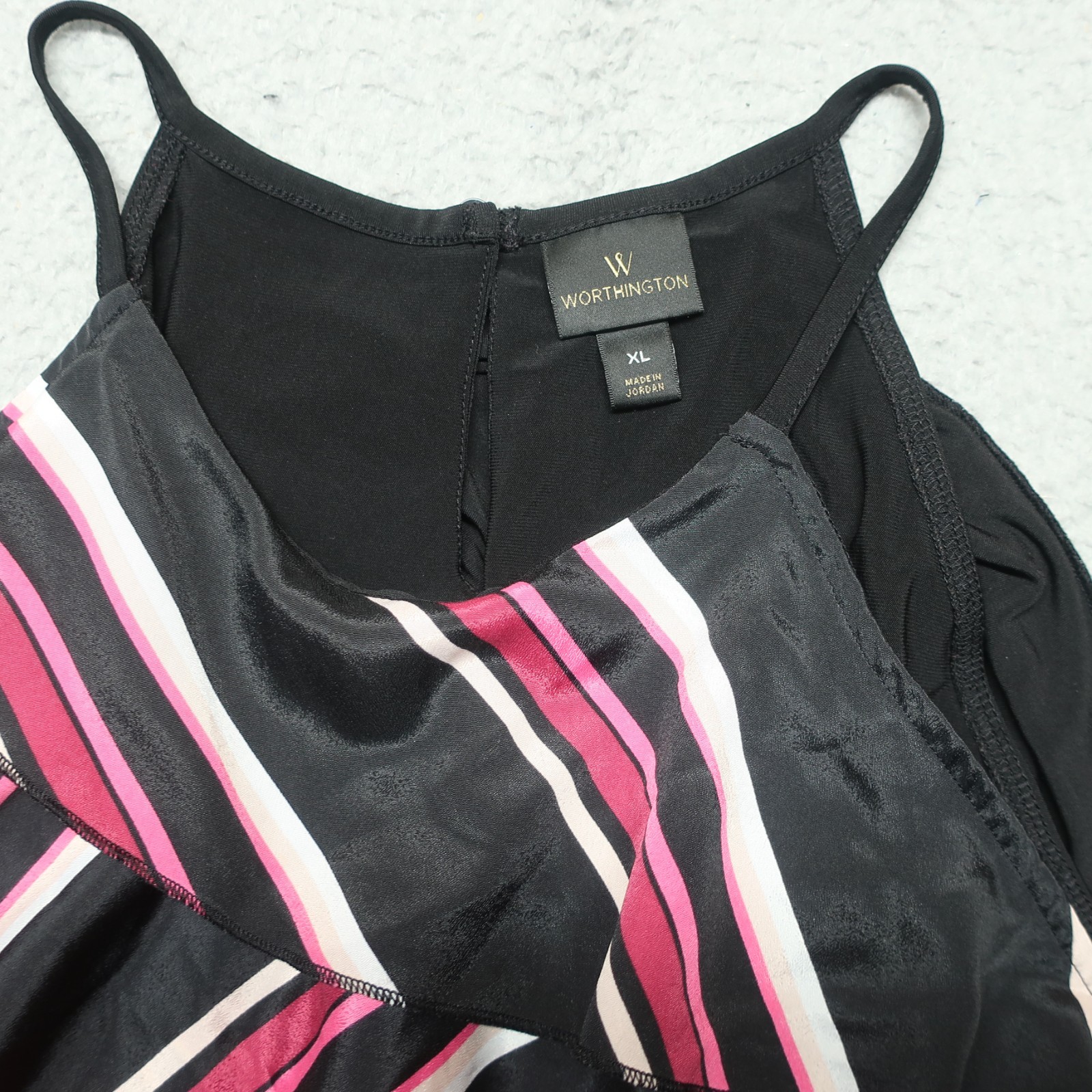 Worthington Blouse Top Womens XL Multicolor Striped Sleeveless Ruffle Tiered
