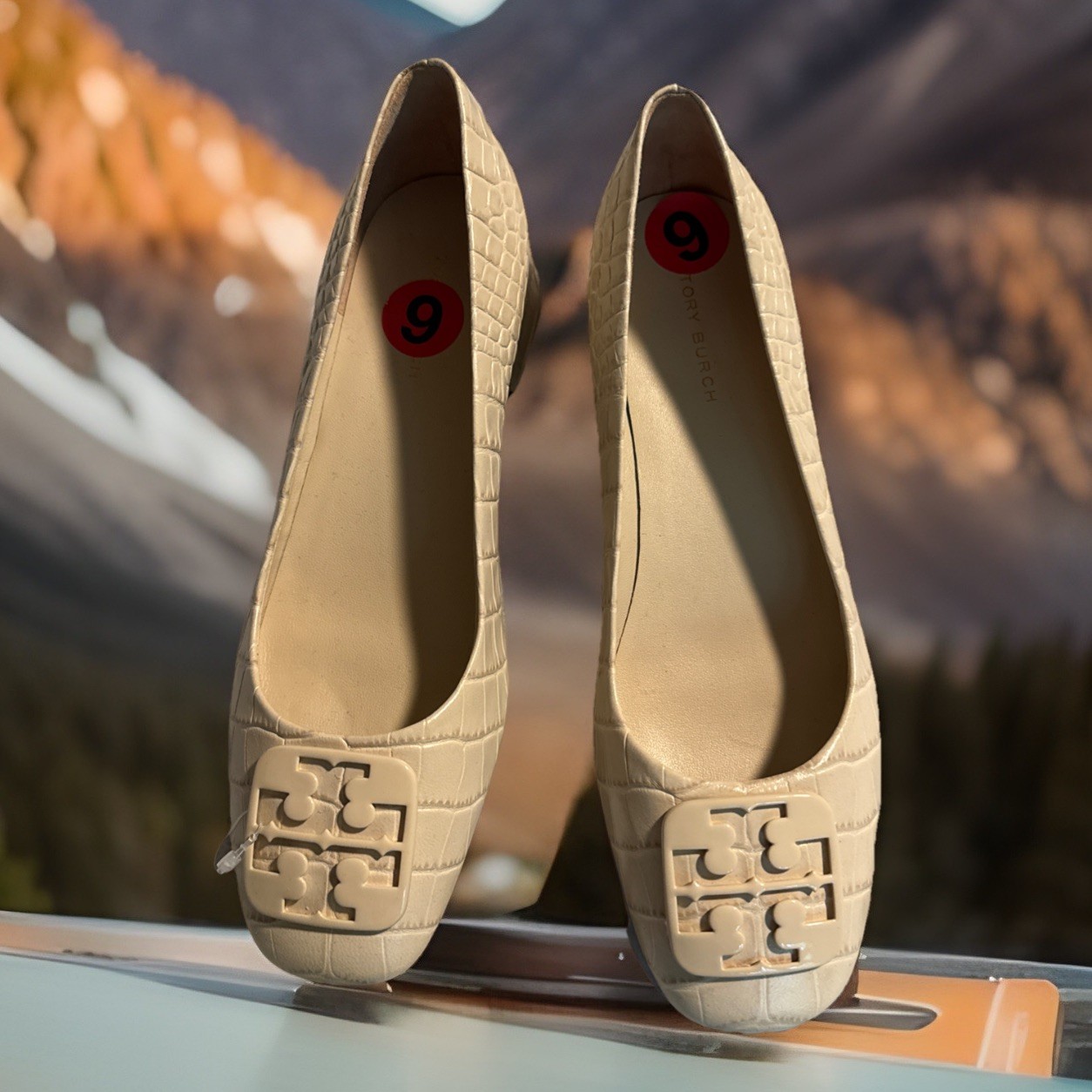 New Women Tory Burch Georgia Pump Soft Croco Logo Low Heel Shoes ,Sz. 10.5;6M