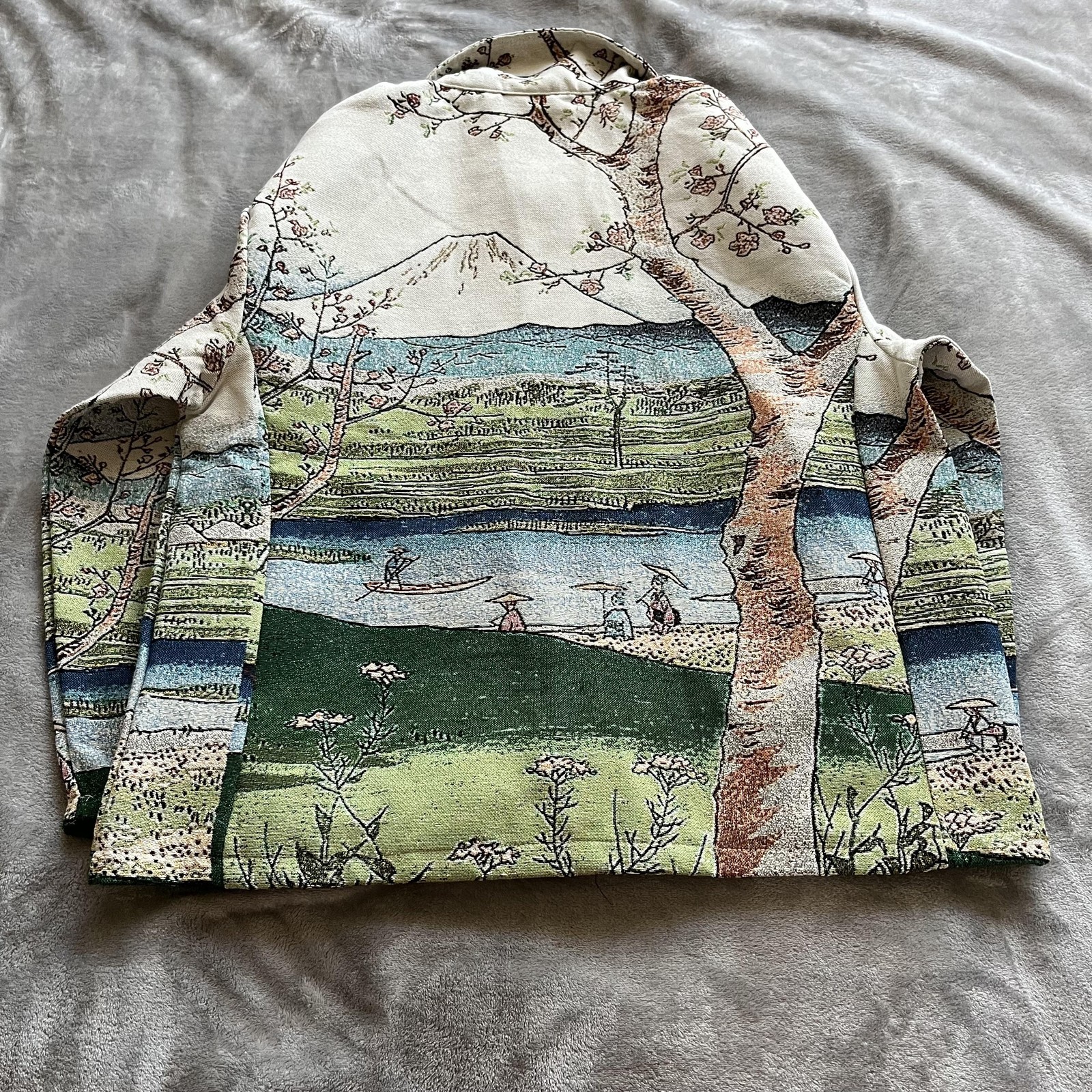 Rebel Vengeance Jacket Mens Medium Multicolor Landscape Tapestry Bomber Scenic
