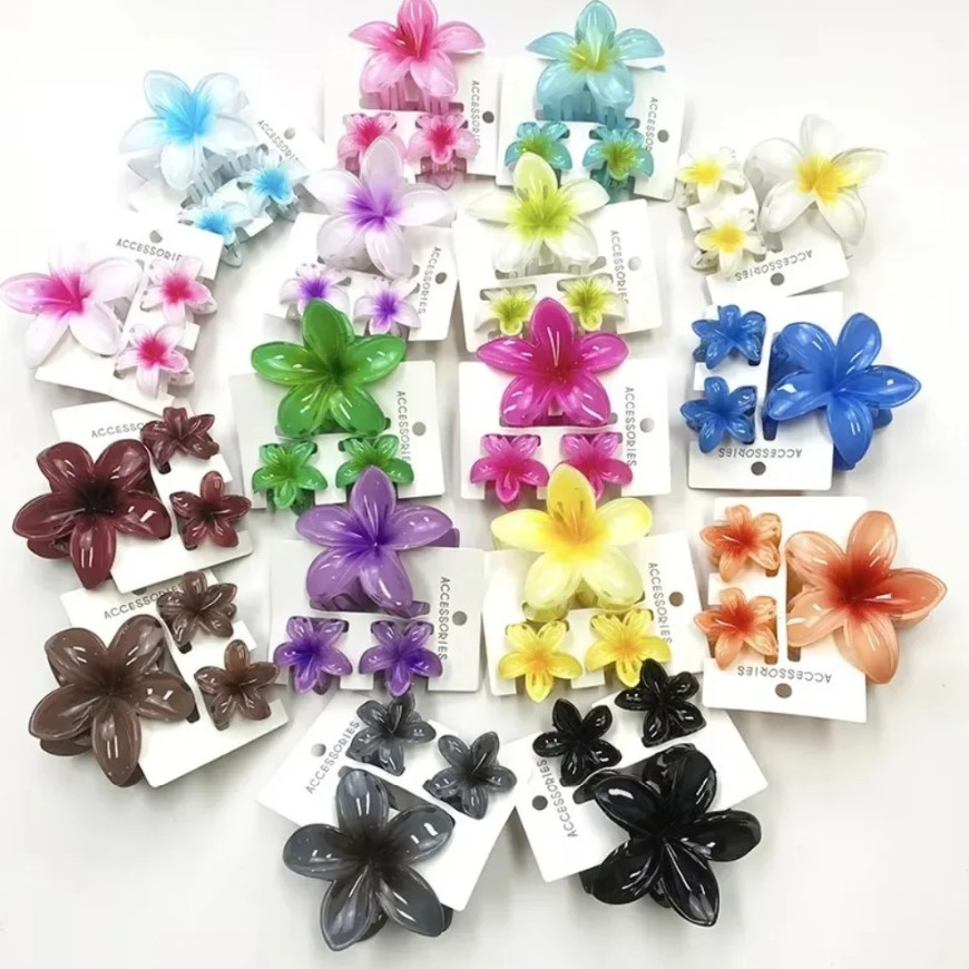 18pcs Gradient Flower Hair Clips Candy Color Claw Set 8cm/4cm for Daily Use