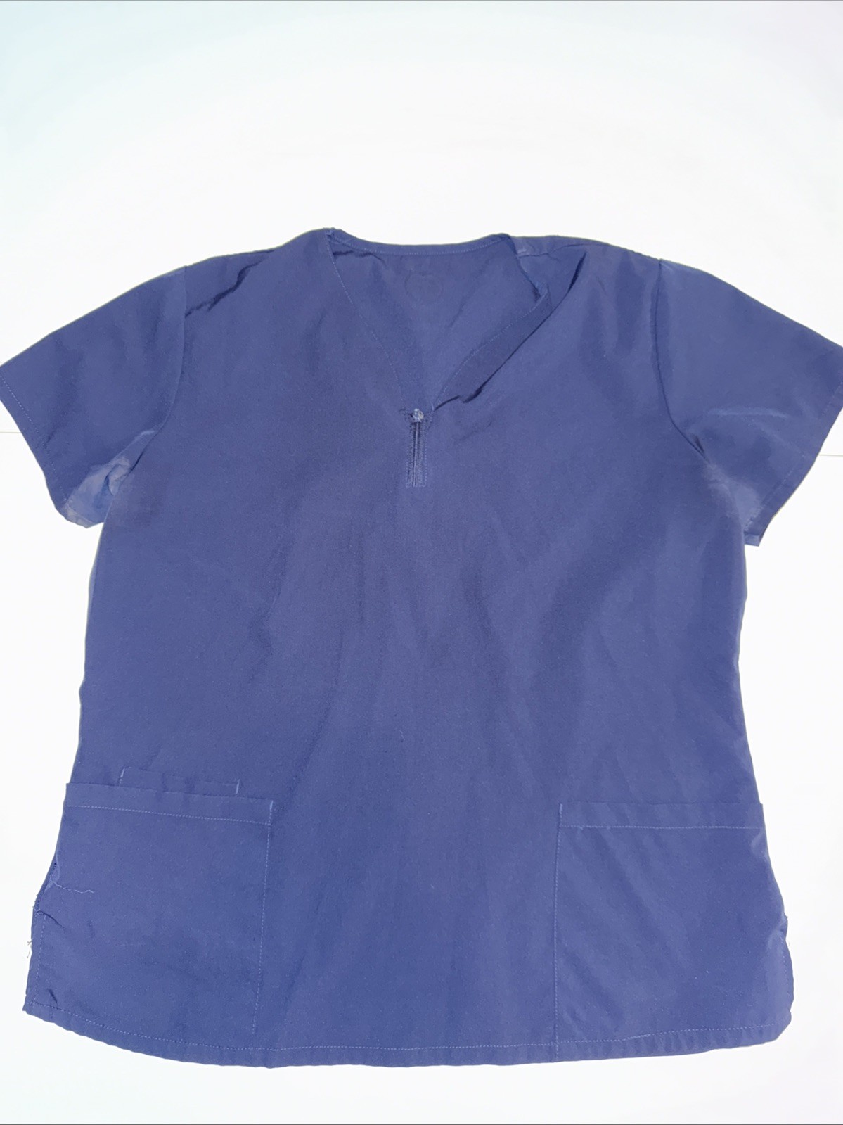 Divine Stretch V Neck Zipper Closure Blue Scrub Top Women’s Size Large