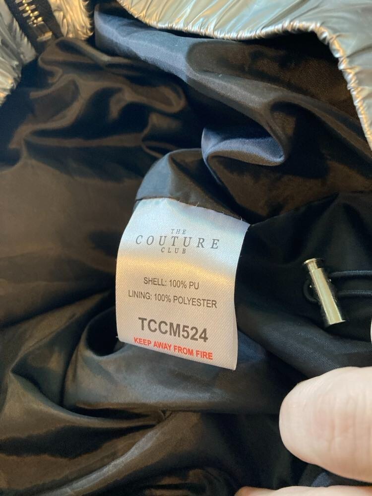 The Couture Club Designer Puffer Jacket Metallic Silver Size Large-RARE FIND!