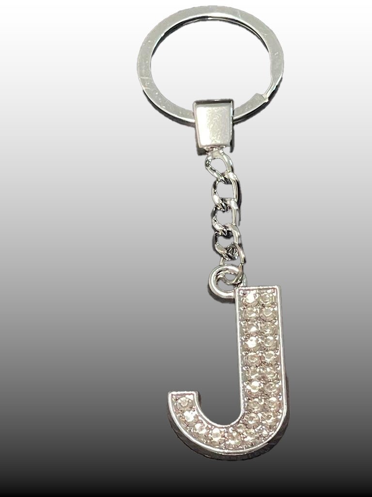 Sparkling Silver Rhinestone Letter Keychain