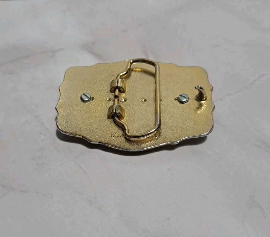 Western Metal Belt Buckle Gold Tone Initial Letter T Cowboy Rodeo Made In USA