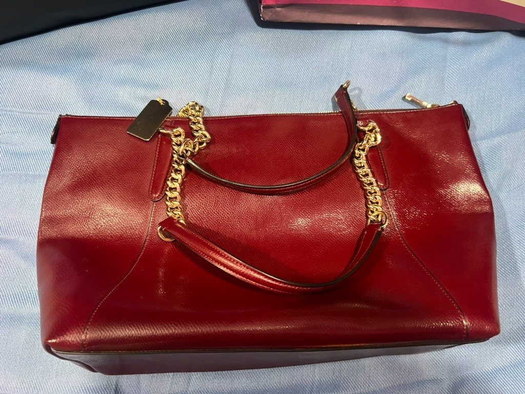 Coach Ava Chain Tote in Rich Red Leather (STYLE F87775)