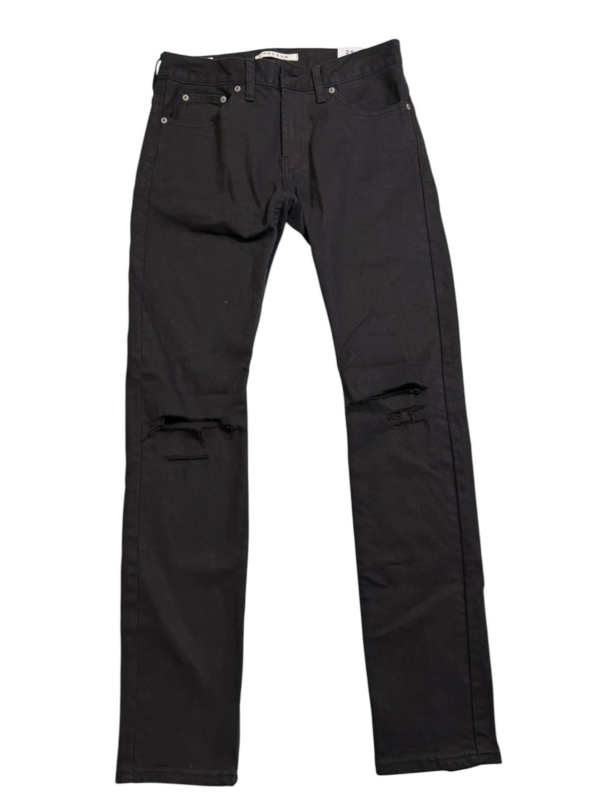 PacSun Mens Skinny Comfort Stretch Distressed Black Jeans 29×32 Knee Rips