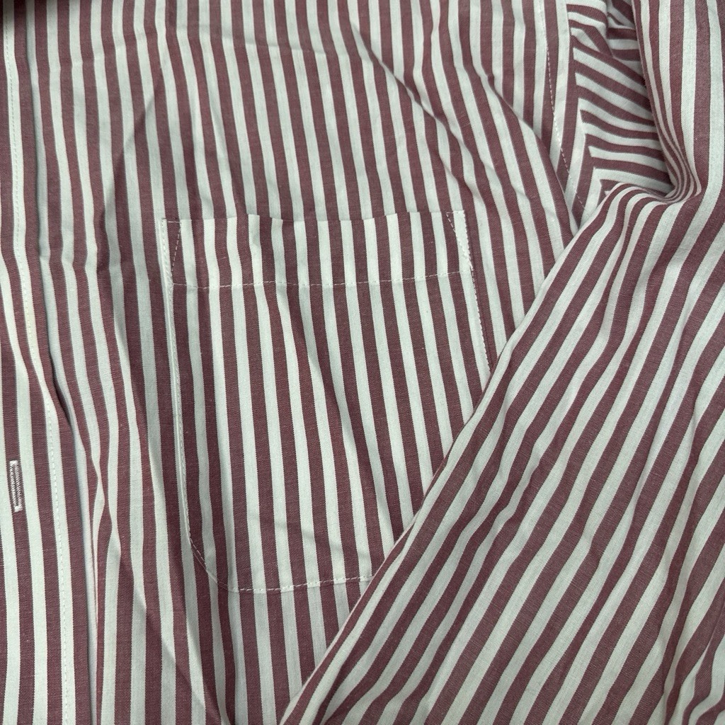Stafford Wrinkle Free Burgundy/White Striped Dress Shirt Point Collar 16.5×34