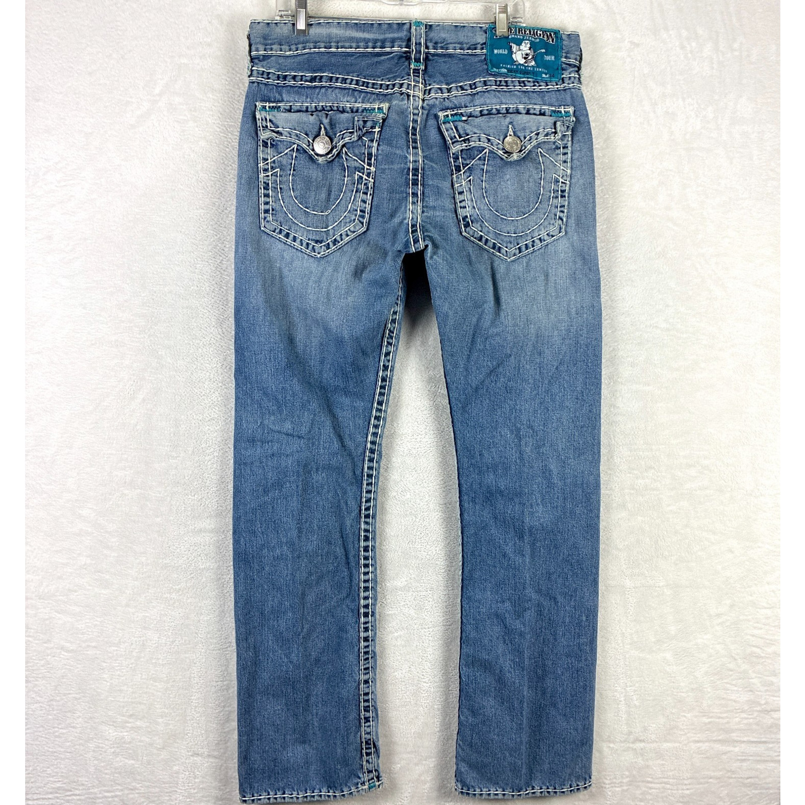 VTG True Religion Jean Men 36 Ricky Super T Faded Whiskered Thick Stitch Y2K USA