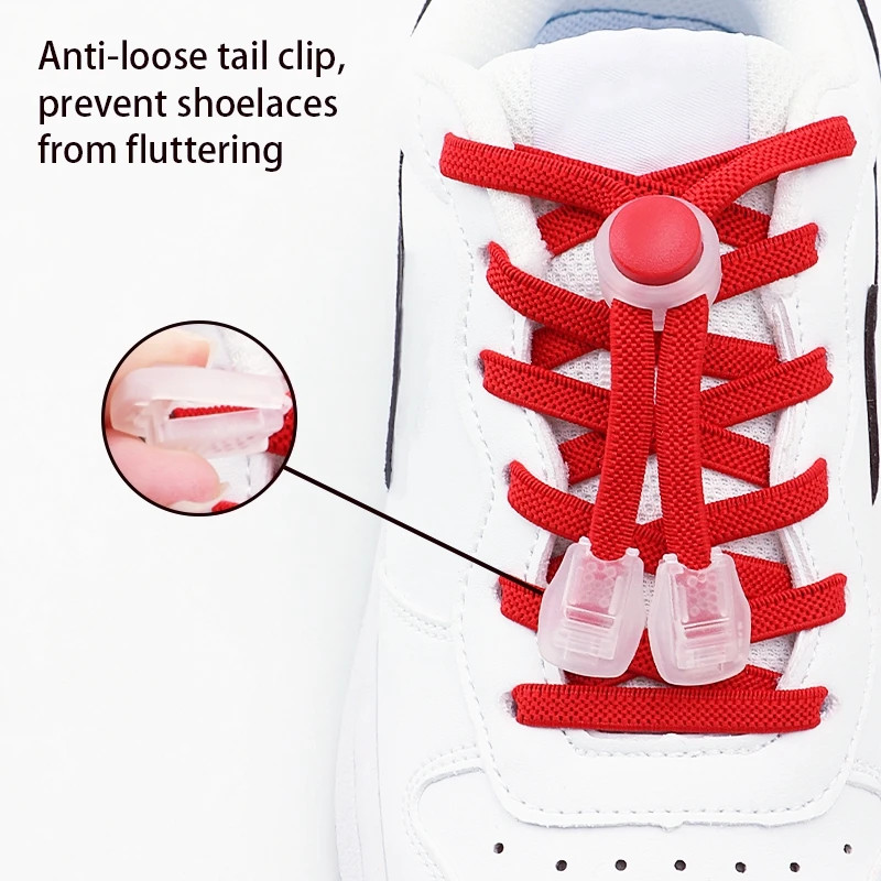 1Pair/2Pair NEW Elastic Shoe Laces Flat Shoelaces Without Ties Kids Round Snap L