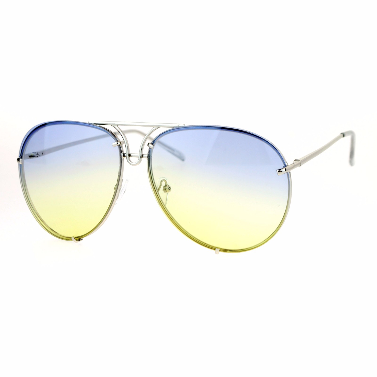 Oversized Round Pilot Sunglasses Gradient Lens Metal Rims in Back Spring Hinge