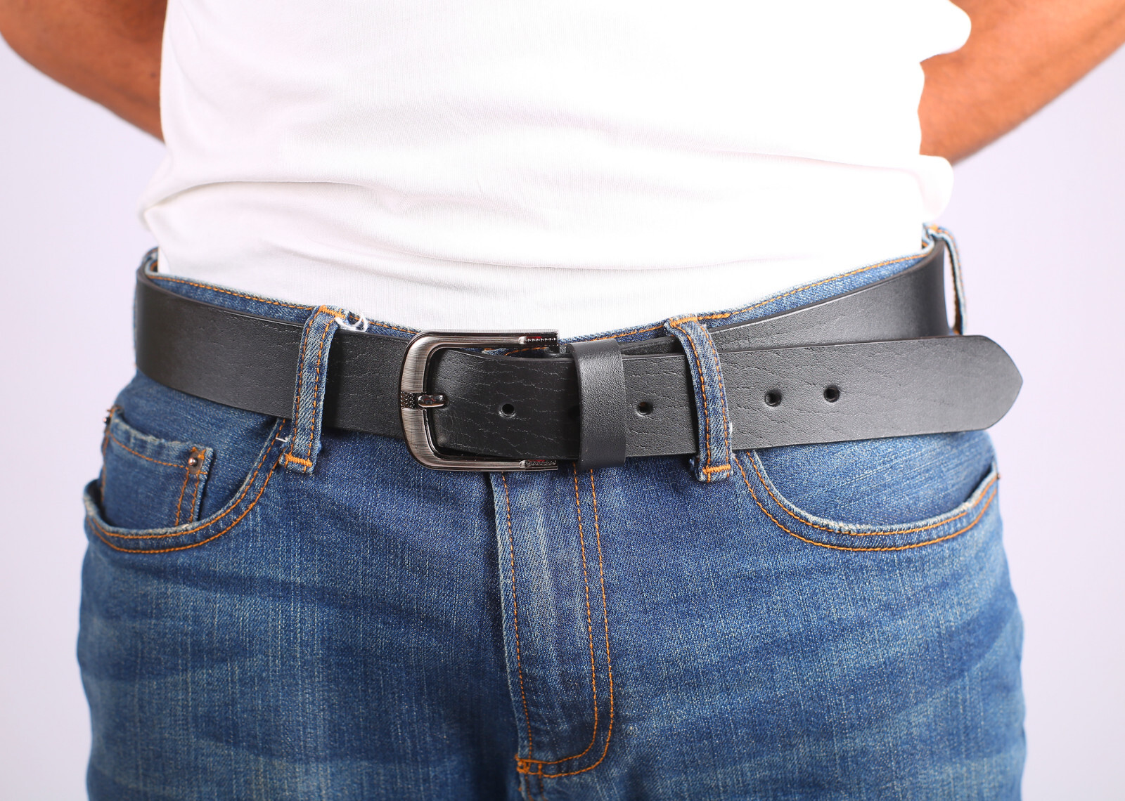 Men’s Black Genuine Full Grain Leather Dress Belts, Belt For Suits Jeans,Uniform