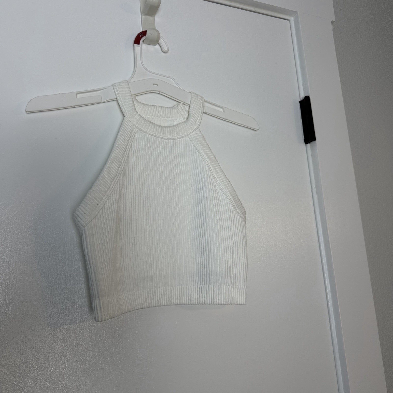 201 | NWOT Aerie Real Good Womens XS Ribbed High Neck Halter Crop Top White
