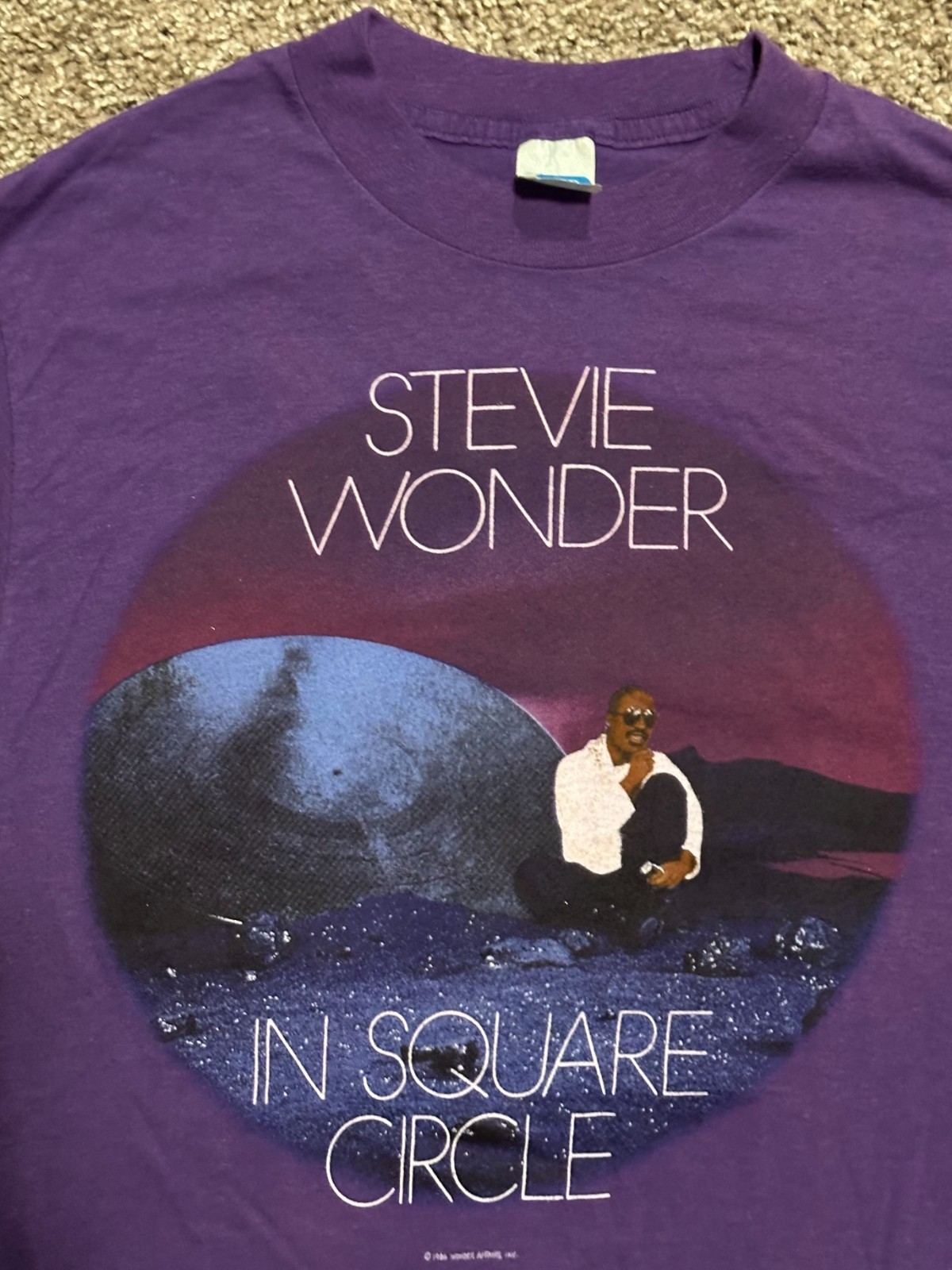 Vintage 1985 Stevie Wonder In Square Circle T Shirt Purple CHED By Anvil Made US