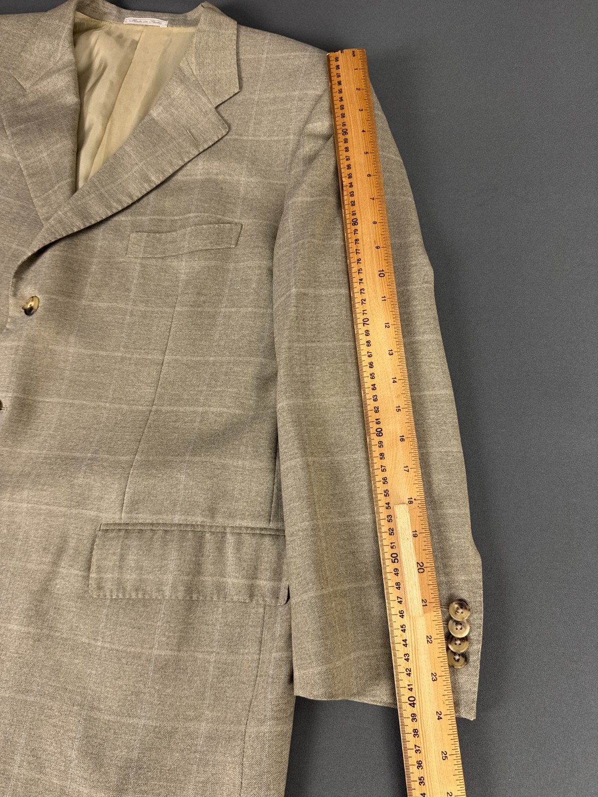 Corneliani Linea Sartoria Blazer EU58R UK48R Super 140s Beige Check Wool Jacket