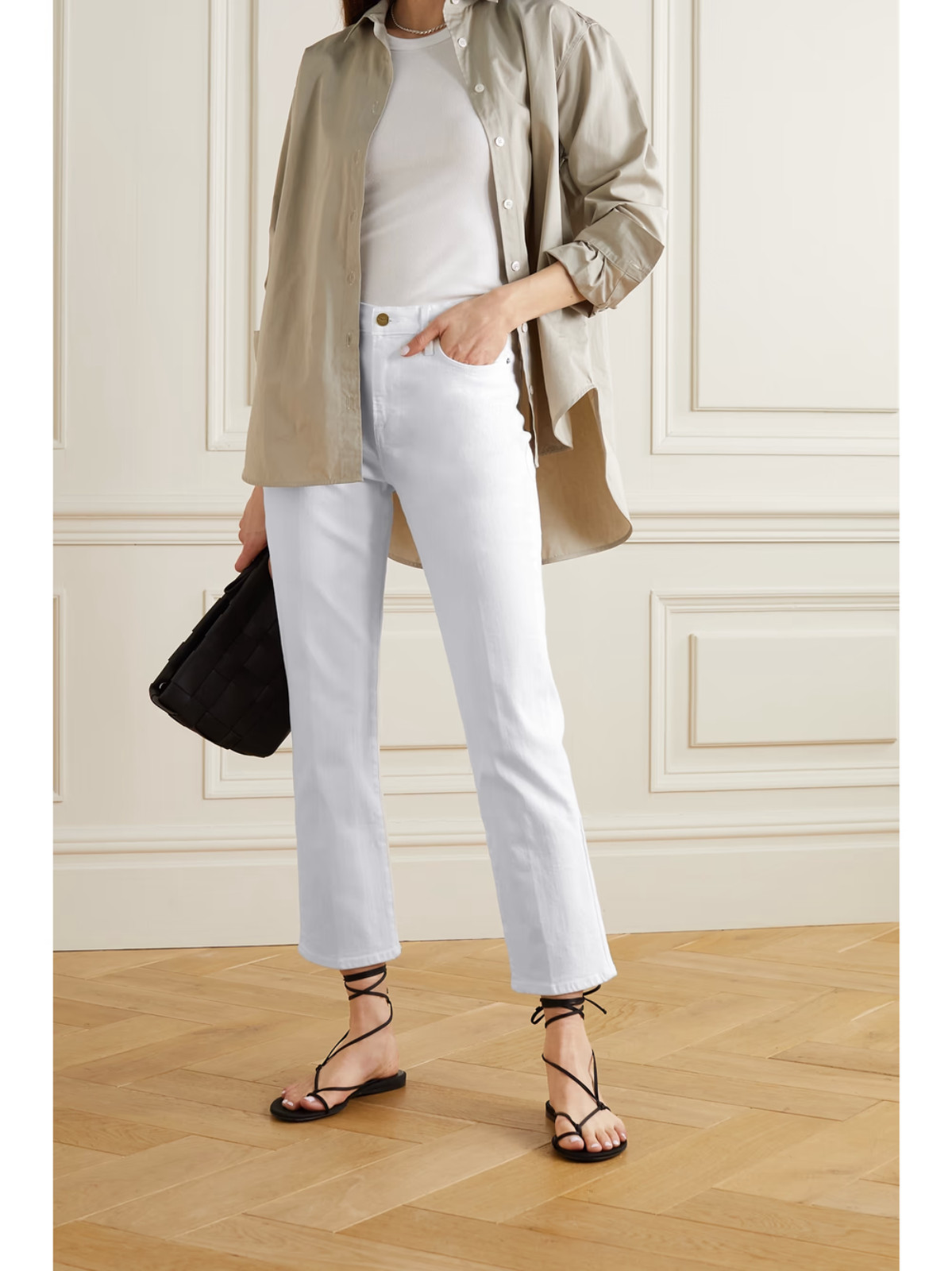 FRAME LE HIGH STRAIGHT SLIM FIT ANKLE HIGH RISE WHITE BLANC JEANS SIZE 26 $228