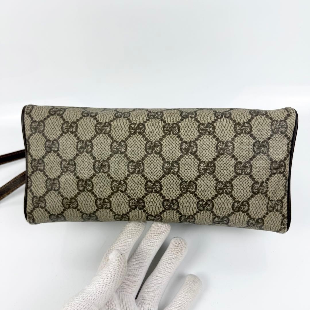 GUCCI Shoulder bag GG Supreme PVC Leather Beige Vintage Authentic From Japan