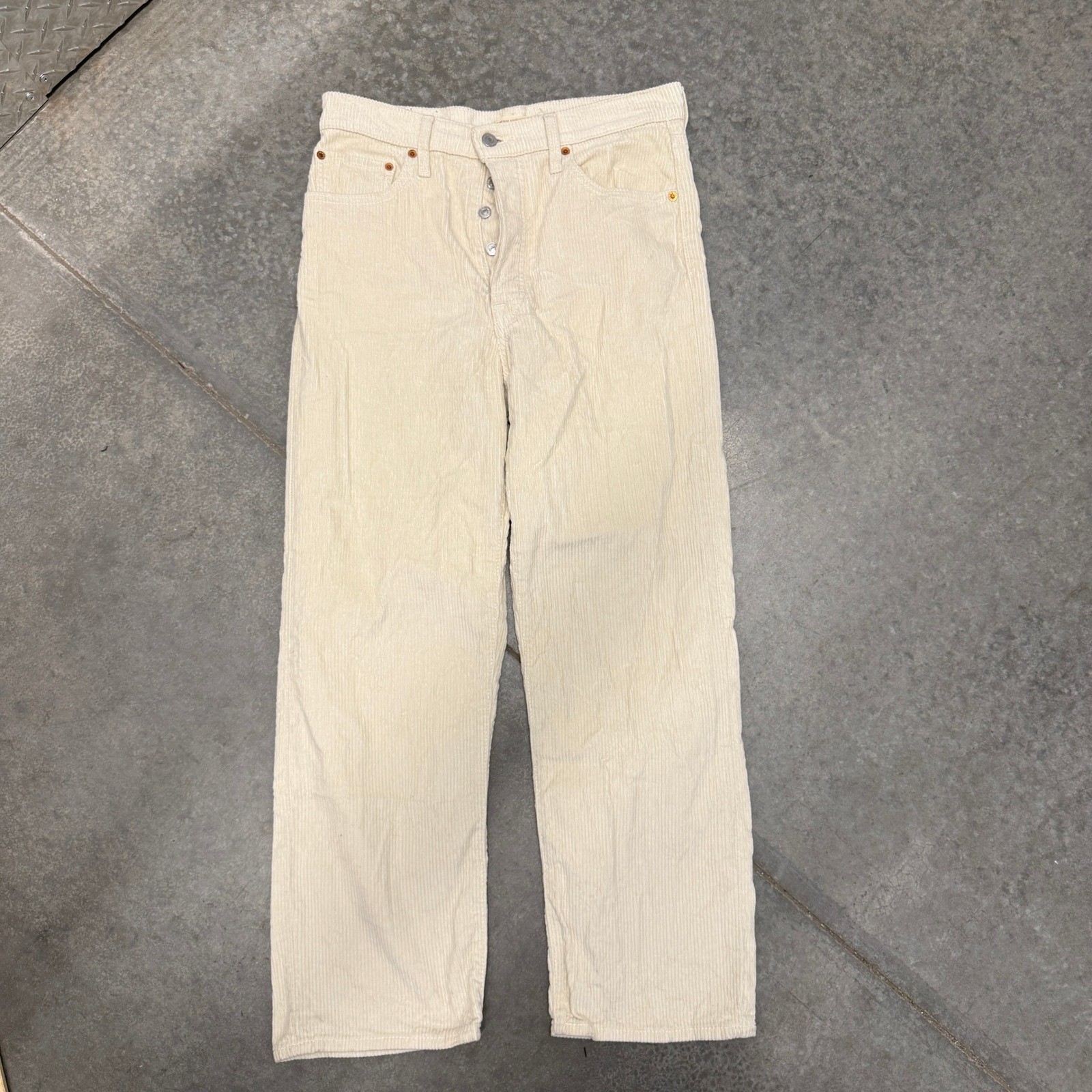 Big E Levis Premium Ribcage Straight Corduroy Pants Cream White 30 Button Fly
