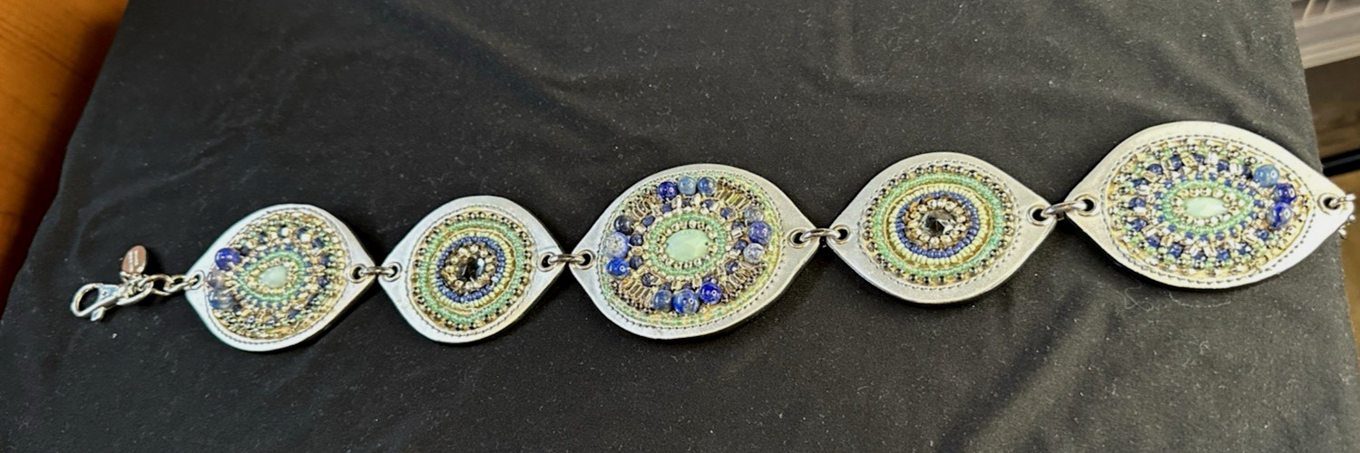 Chicos Women’s Chain Belt Silver Blue Green Beaded 40 inches long boho chic